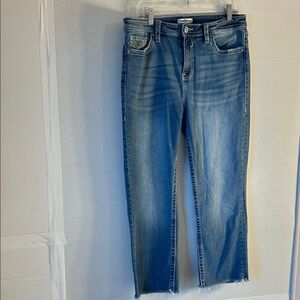 Vigoss Womens High Rise Med Wash Straight Leg Raw Hem Jean. Sz 14